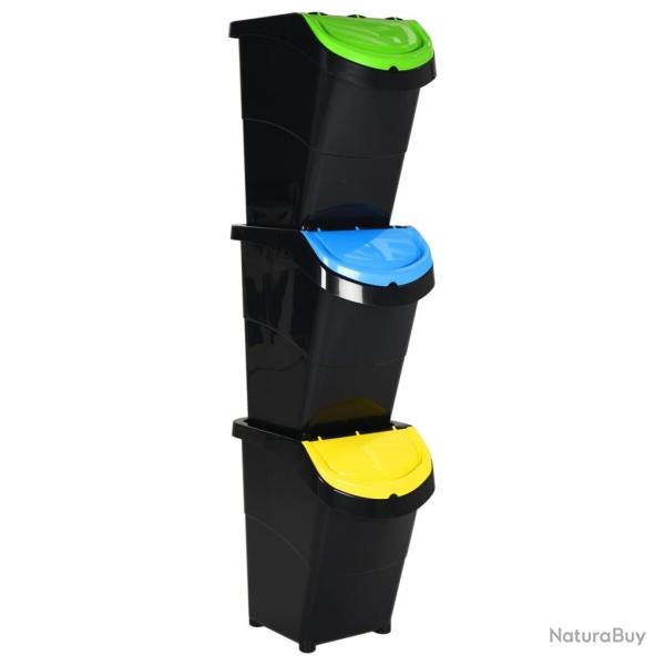 Poubelles empilables avec couvercles 3 pcs noir PP 120 L