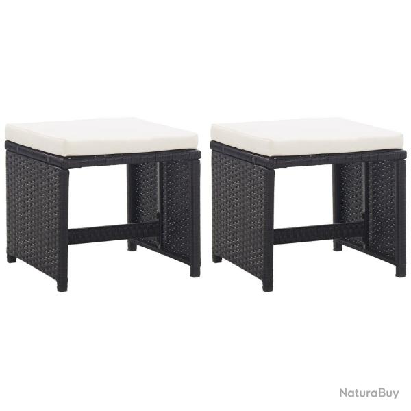 Tabourets de jardin lot de 2 avec coussins R�sine tress�e Noir