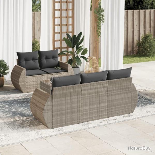 Salon de jardin 6 pcs avec coussins gris clair r�sine tress�e