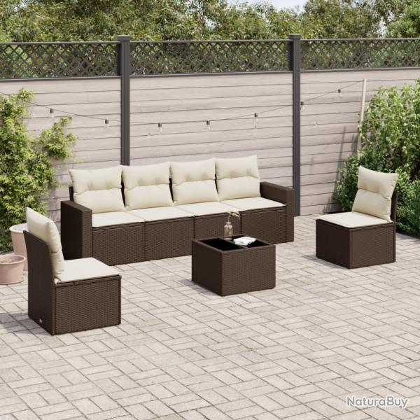 Salon de jardin avec coussins 7 pcs marron r�sine tress�e