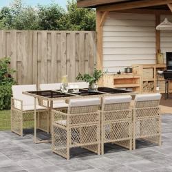 Ensemble &agrave; manger de jardin et coussins 7 pcs beige poly rotin