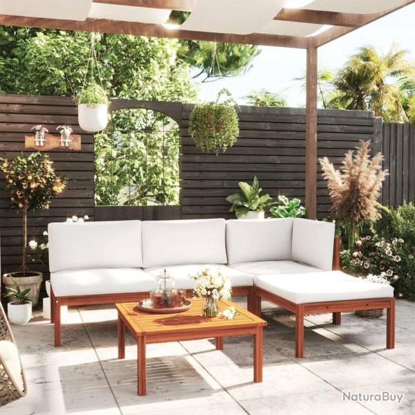 Salon de jardin 5 pcs avec coussins Cr�me Bois d'acacia solide