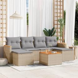 Salon de jardin avec coussins 7pcs m&eacute;lange beige r&eacute;sine tress&eacute;e