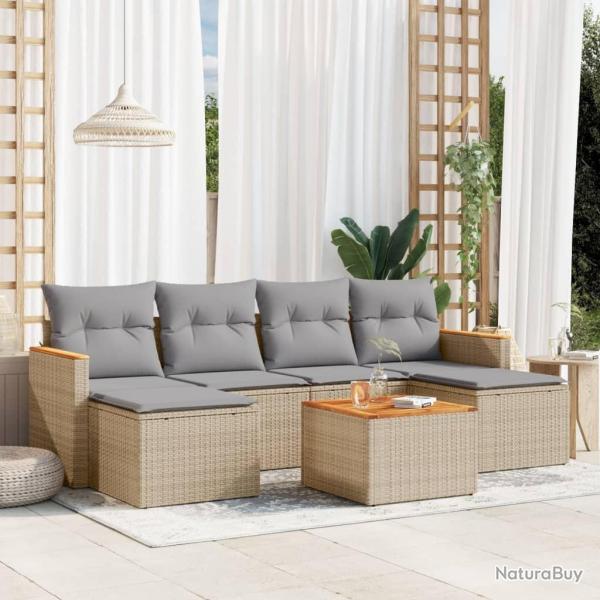 Salon de jardin avec coussins 7pcs m�lange beige r�sine tress�e