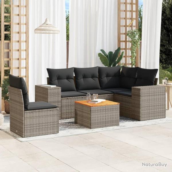 Salon de jardin 6 pcs avec coussins gris rsine tresse