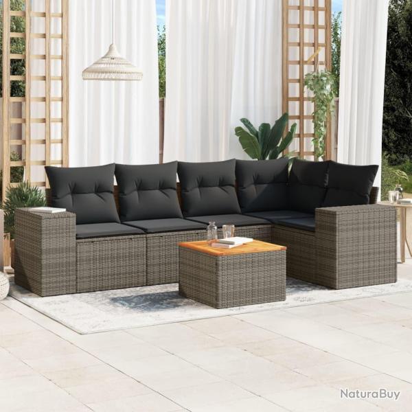 Salon de jardin 6 pcs avec coussins gris r�sine tress�e