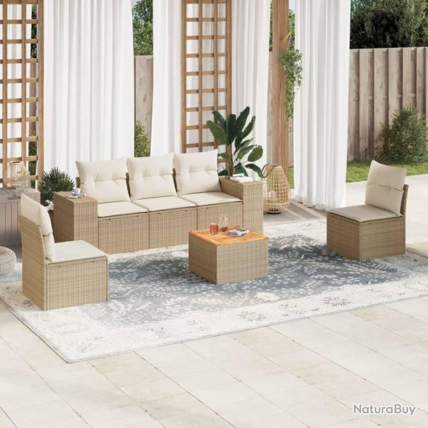 Salon de jardin avec coussins 6 pcs beige r�sine tress�e