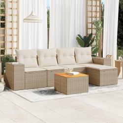 Salon de jardin avec coussins 6 pcs beige r&eacute;sine tress&eacute;e