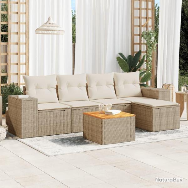 Salon de jardin avec coussins 6 pcs beige r�sine tress�e