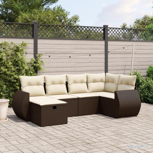 Salon de jardin avec coussins 6 pcs marron r�sine tress�e