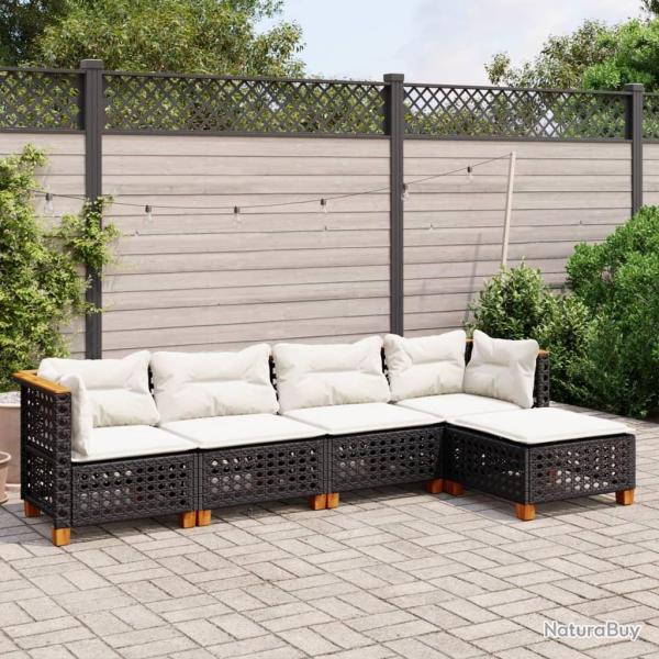 Salon de jardin 5 pcs avec coussins noir r�sine tress�e