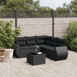 Salon de jardin 6 pcs avec coussins noir r&eacute;sine tress&eacute;e