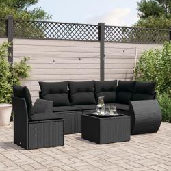 Salon de jardin 6 pcs avec coussins noir r&eacute;sine tress&eacute;e