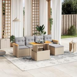 Salon de jardin avec coussins 6 pcs beige r&eacute;sine tress&eacute;e