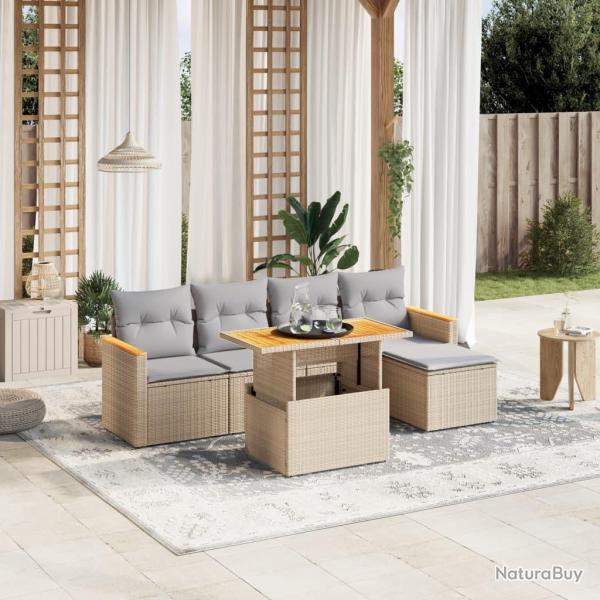 Salon de jardin avec coussins 6 pcs beige r�sine tress�e