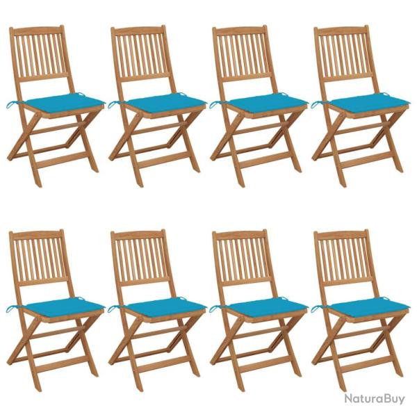 Chaises pliables de jardin lot de 8 avec coussins Bois d'acacia