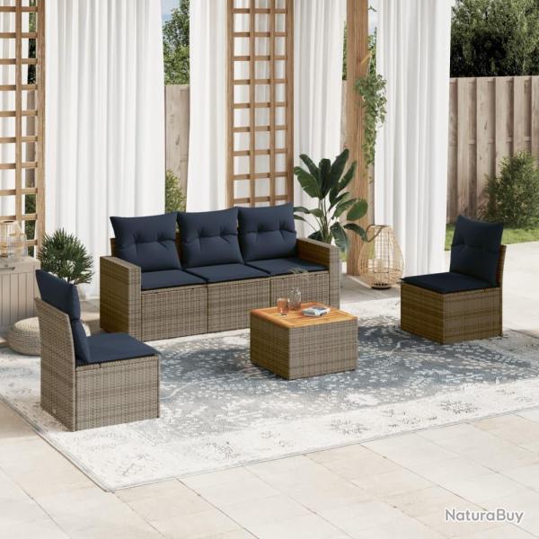 Salon de jardin 6 pcs avec coussins gris r�sine tress�e