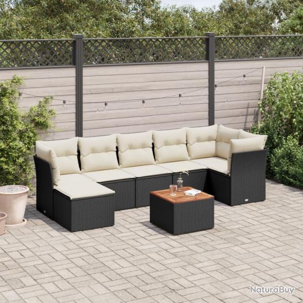 Salon de jardin 8 pcs avec coussins noir r�sine tress�e