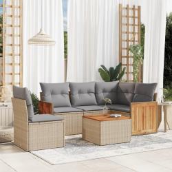 Salon de jardin avec coussins 6 pcs beige r&eacute;sine tress&eacute;e