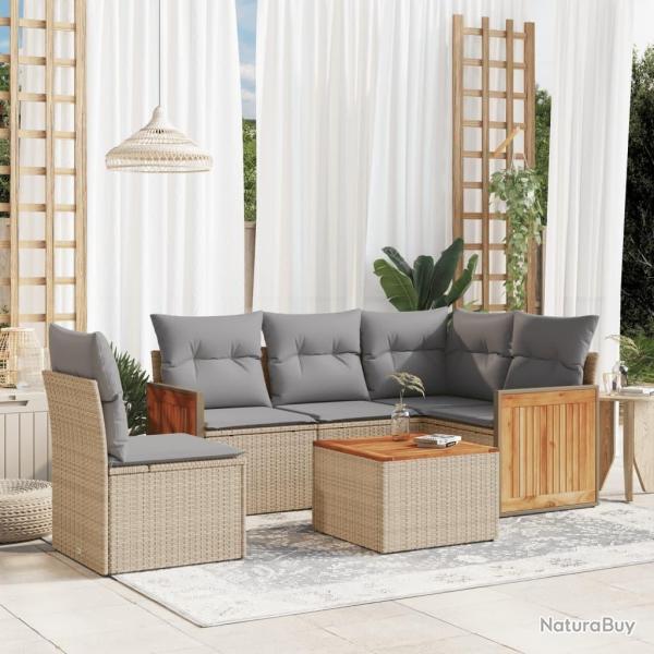 Salon de jardin avec coussins 6 pcs beige r�sine tress�e