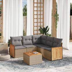 Salon de jardin avec coussins 6 pcs beige r&eacute;sine tress&eacute;e