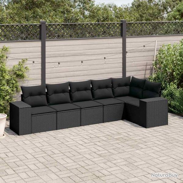 Salon de jardin 6 pcs avec coussins noir r�sine tress�e