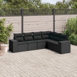 Salon de jardin 6 pcs avec coussins noir r&eacute;sine tress&eacute;e