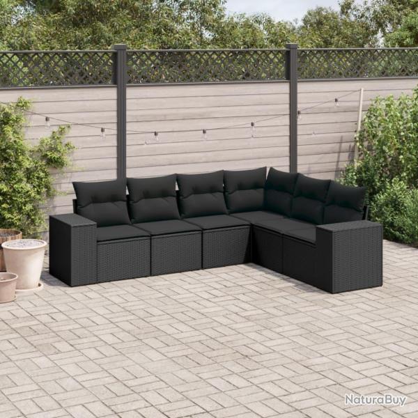 Salon de jardin 6 pcs avec coussins noir r�sine tress�e