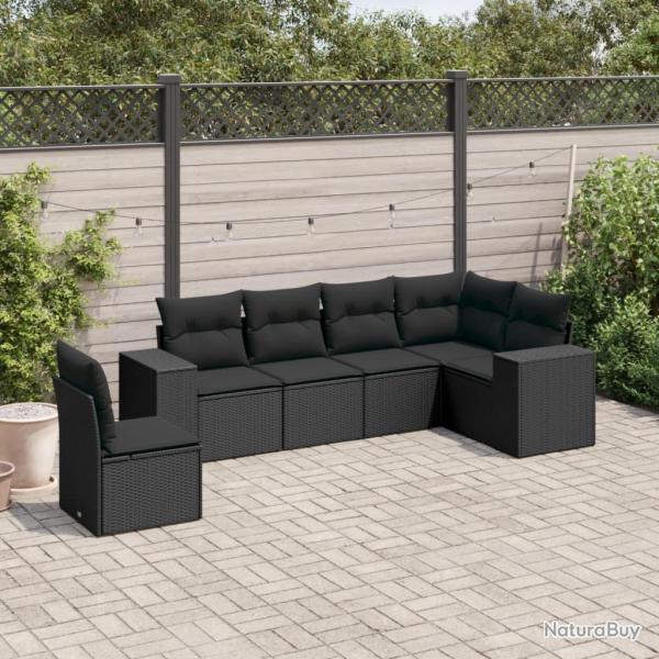 Salon de jardin 6 pcs avec coussins noir r�sine tress�e