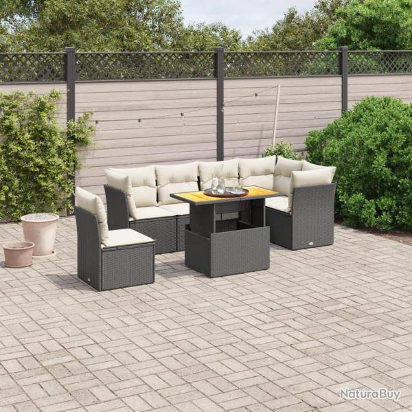 Salon de jardin 7 pcs avec coussins noir r�sine tress�e
