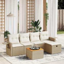 Salon de jardin avec coussins 6 pcs beige r&eacute;sine tress&eacute;e