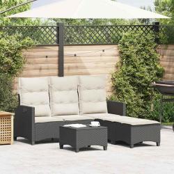 Salon de jardin 3 pcs avec coussins forme L noir r&eacute;sine tress&eacute;e