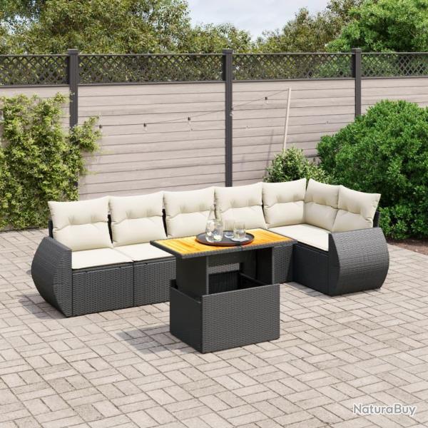Salon de jardin 7 pcs avec coussins noir r�sine tress�e