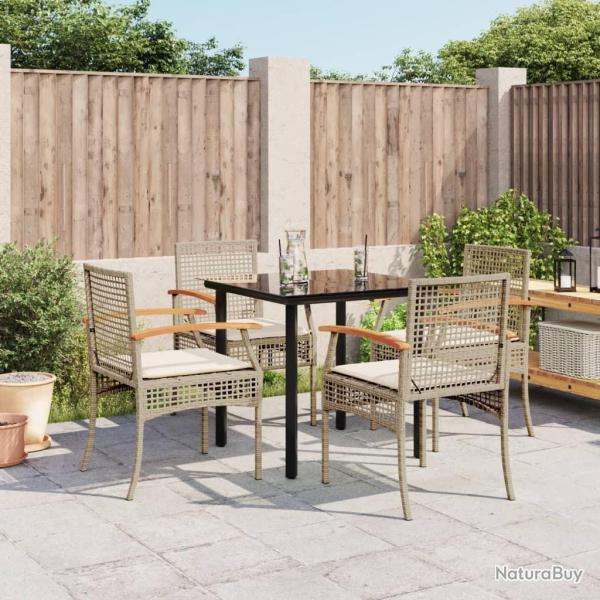 Ensemble � manger de jardin avec coussins 5pcs Beige poly rotin