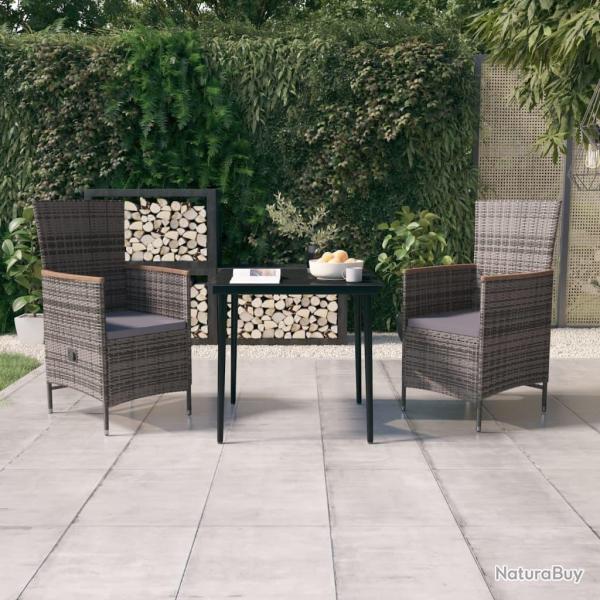 Ensemble � manger de jardin avec coussins 3 pcs Gris