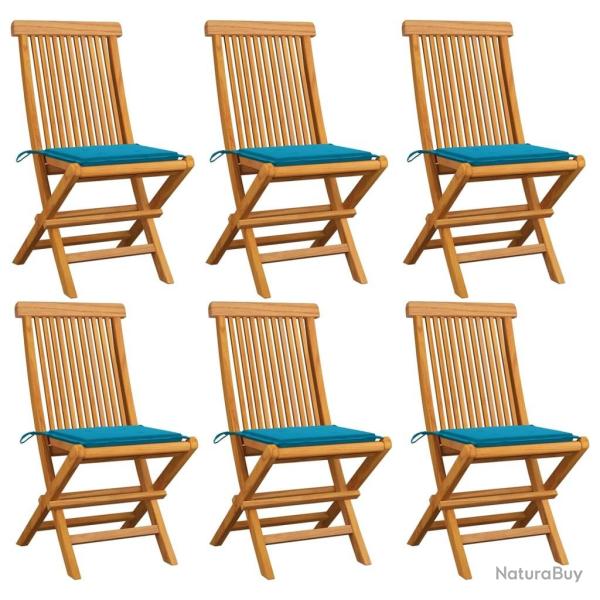 Chaises de jardin et coussins bleu lot de 6 Bois de teck massif