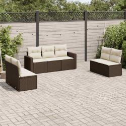 Salon de jardin avec coussins 7 pcs marron r&eacute;sine tress&eacute;e