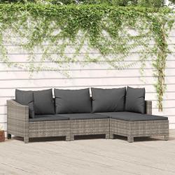 Salon de jardin 4 pcs avec coussins Gris R&eacute;sine tress&eacute;e