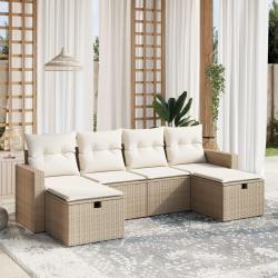 Salon de jardin avec coussins 6 pcs beige r&eacute;sine tress&eacute;e