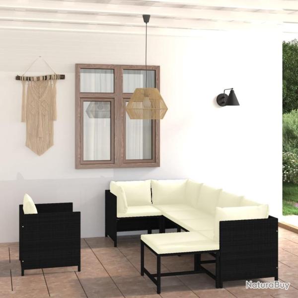 Salon de jardin 7 pcs avec coussins R�sine tress�e Noir