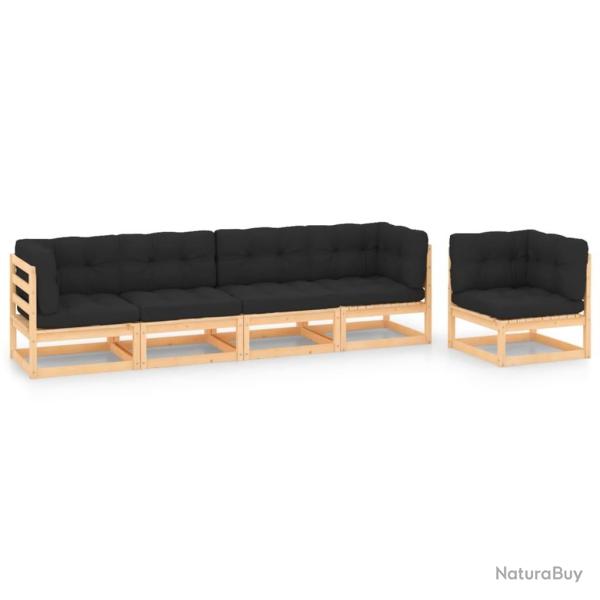 Salon de jardin 5 pcs avec coussins Bois de pin massif