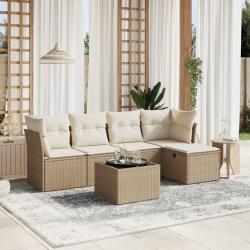 Salon de jardin avec coussins 6 pcs beige r&eacute;sine tress&eacute;e