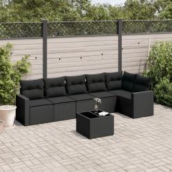 Salon de jardin 7 pcs avec coussins noir r&eacute;sine tress&eacute;e