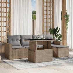 Salon de jardin avec coussins 6 pcs beige r&eacute;sine tress&eacute;e