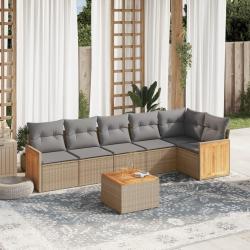 Salon de jardin avec coussins 7 pcs beige r&eacute;sine tress&eacute;e