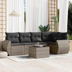 Salon de jardin 6 pcs avec coussins gris r&eacute;sine tress&eacute;e