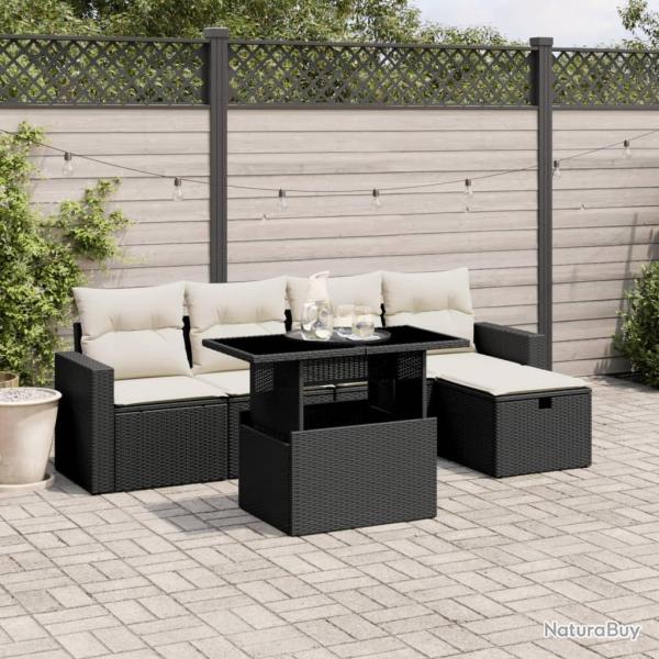 Salon de jardin 6 pcs avec coussins noir r�sine tress�e