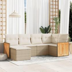 Salon de jardin avec coussins 6 pcs beige r&eacute;sine tress&eacute;e