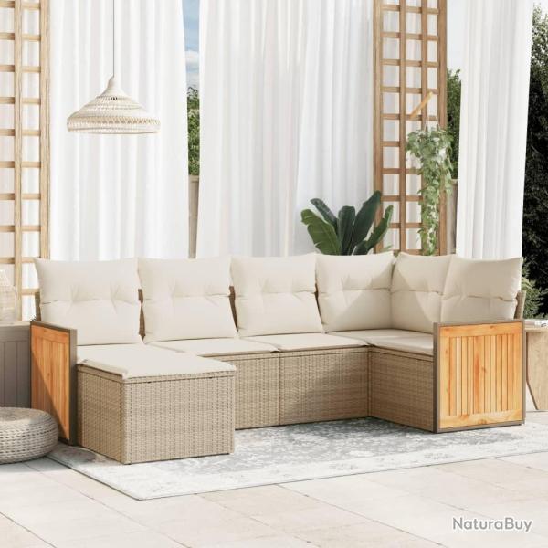 Salon de jardin avec coussins 6 pcs beige r�sine tress�e