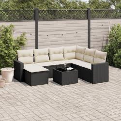 Salon de jardin 8 pcs avec coussins noir r&eacute;sine tress&eacute;e